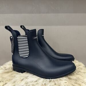 Nautica Rain Ankle Pull On Boots Size 11 Chelsea Casual Navy Stripes Waterproof